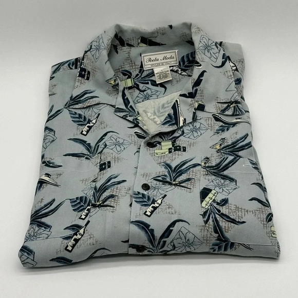 Men’s 100% Silk Shirt Poeta Moda Beach Shirt Size L Palm Trees - Picture 6 of 6